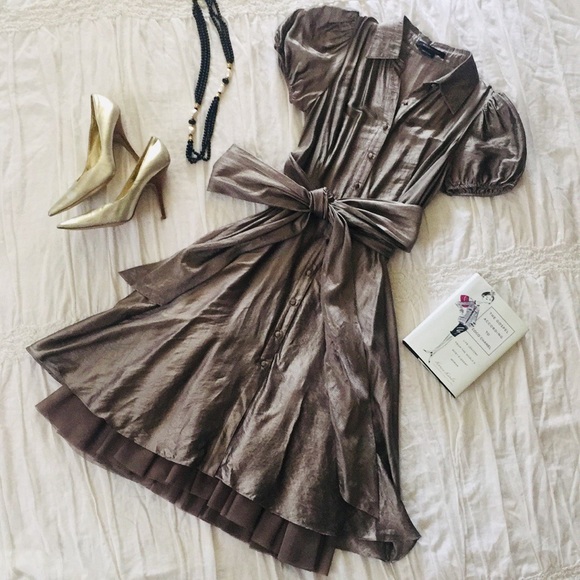 Metallic Silver BCBG Button Up Party Dress - Picture 1 of 8